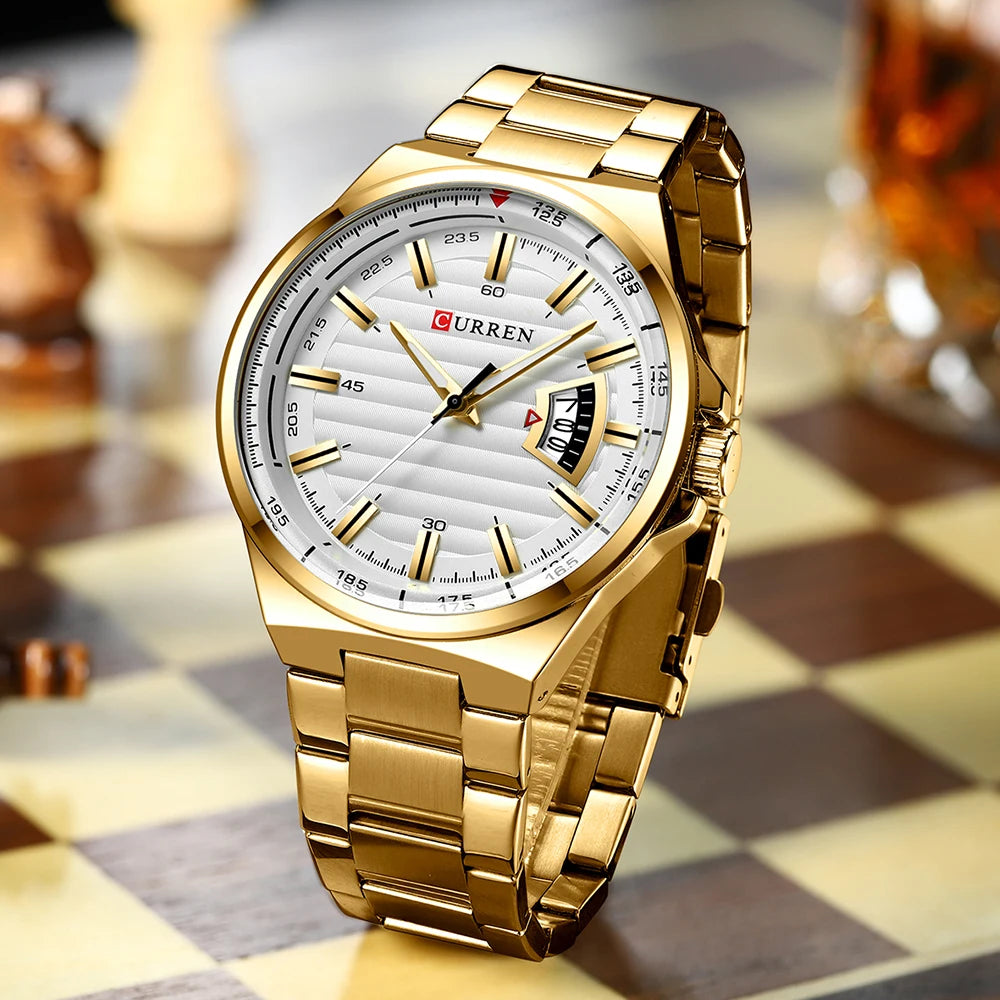 Man Brand Luxury Watch Gold White Top Brand CURREN Watches Stainless