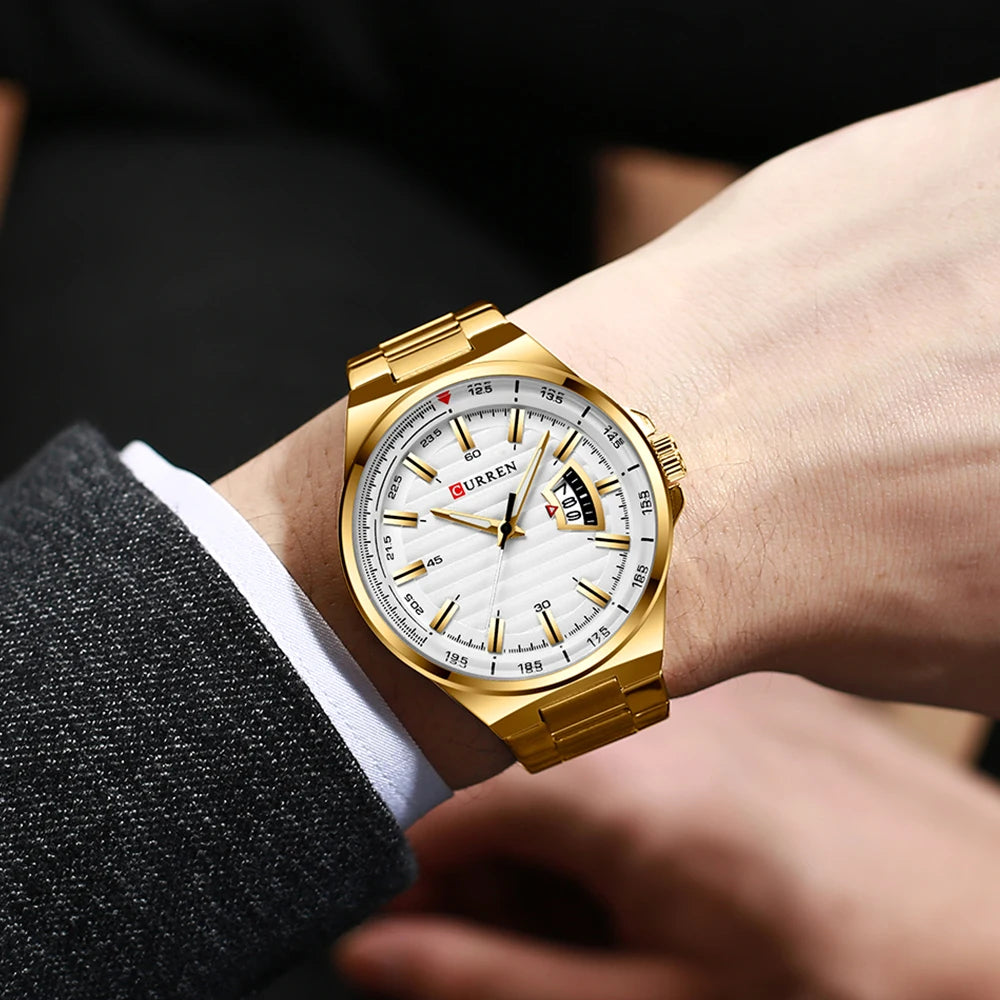 Man Brand Luxury Watch Gold White Top Brand CURREN Watches Stainless