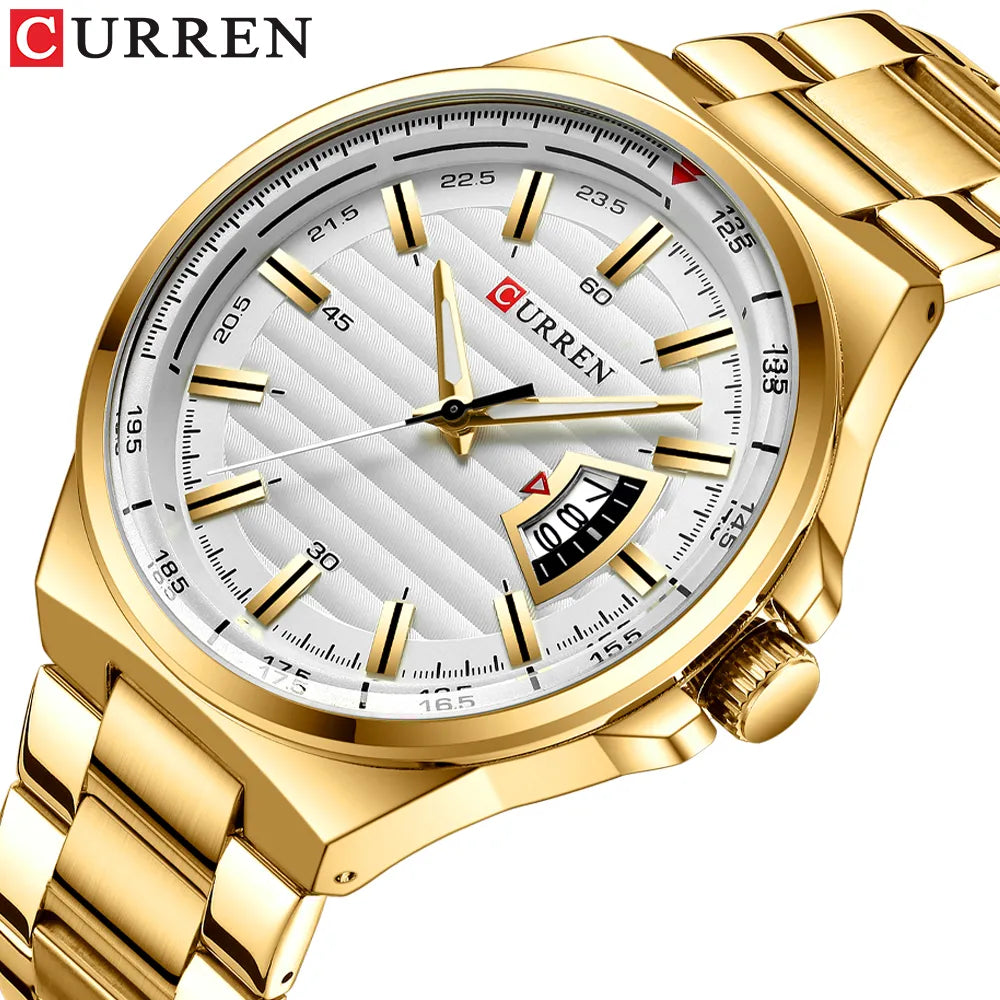 Man Brand Luxury Watch Gold White Top Brand CURREN Watches Stainless