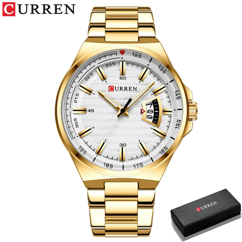 Man Brand Luxury Watch Gold White Top Brand CURREN Watches Stainless