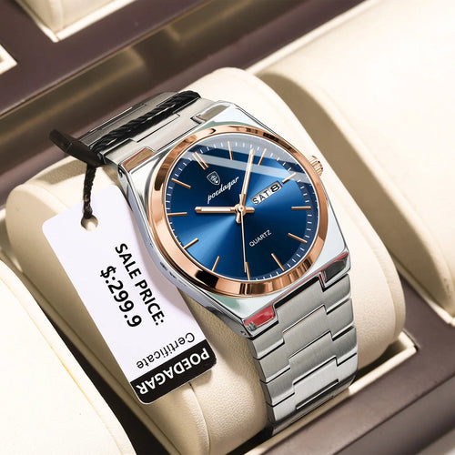 POEDAGAR Luxury Watches For Men Stainless Steel Waterproof Luminous