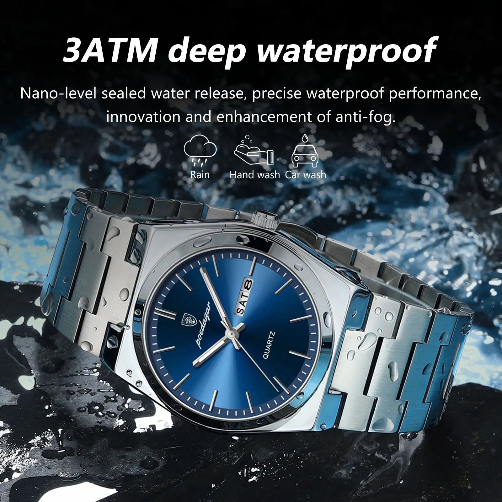 POEDAGAR Luxury Watches For Men Stainless Steel Waterproof Luminous
