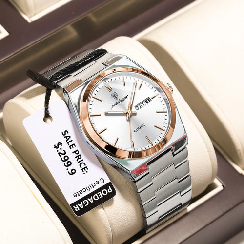 POEDAGAR Luxury Watches For Men Stainless Steel Waterproof Luminous