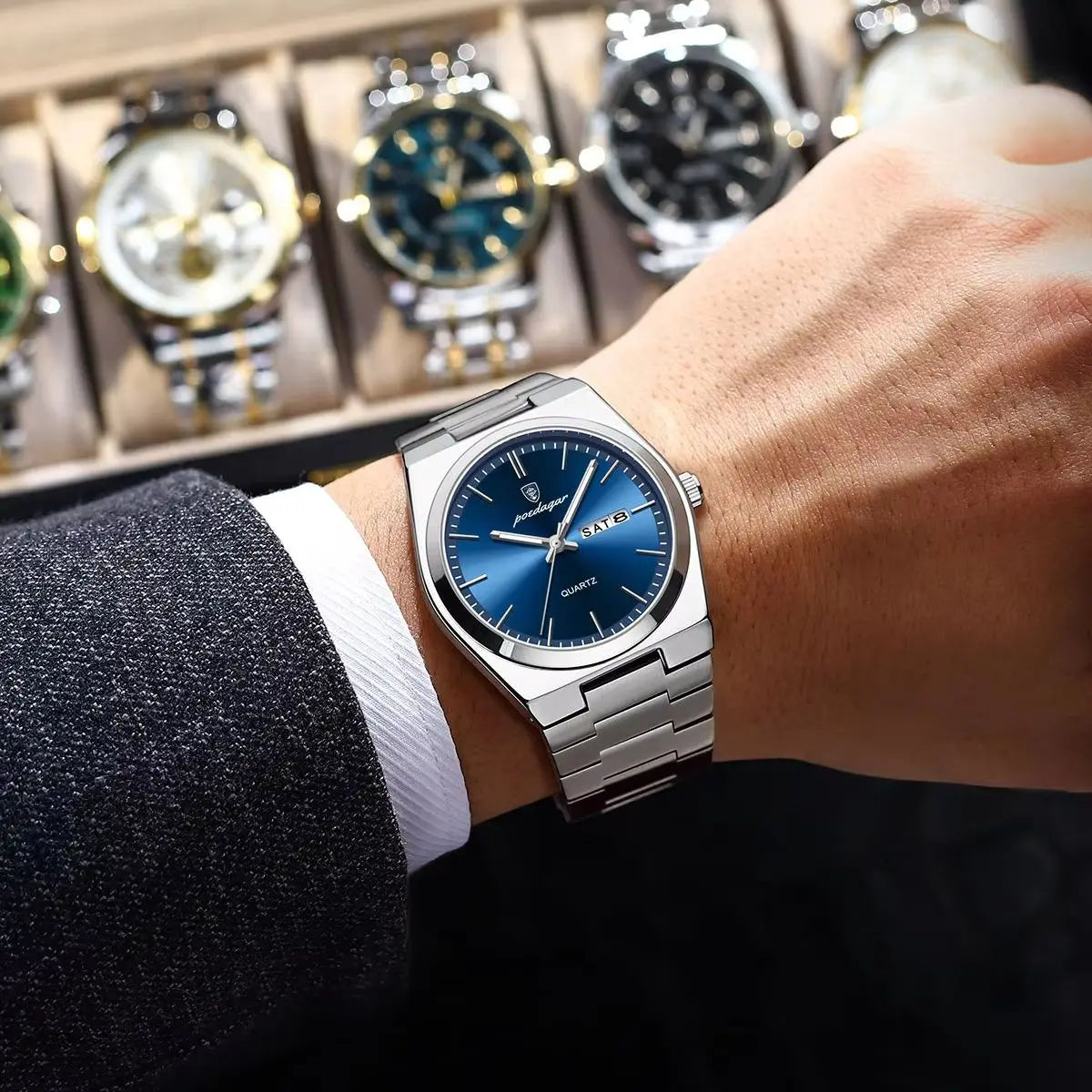 POEDAGAR Luxury Watches For Men Stainless Steel Waterproof Luminous